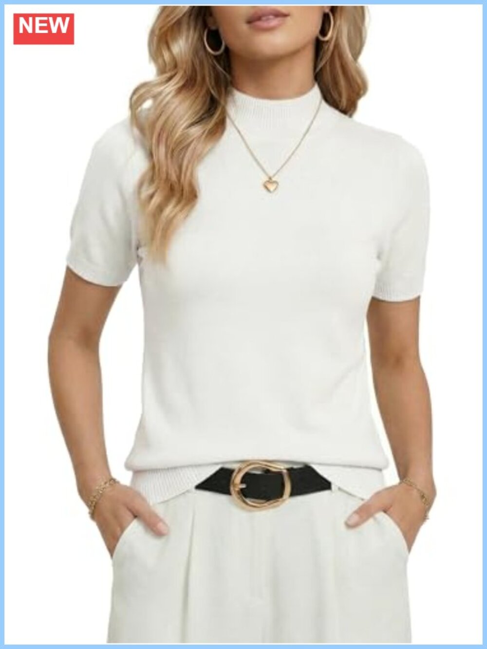 Womens Short Sleeve Mock Neck Knit Sweater Business Casual Pullover Top